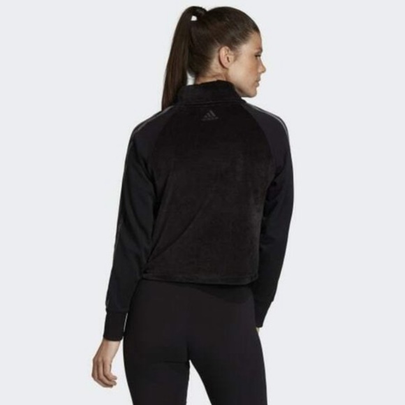 Adidas Sport ID Velour Funnel Neck Charcoal long sleeve cropped pullover 2XL - Picture 2 of 16